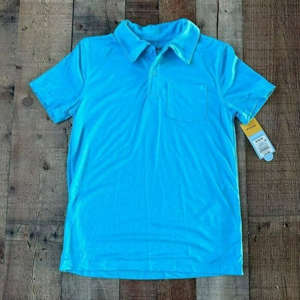 Cat & Jack carolina blue wicking golf polo shirt boy's medium 8/10